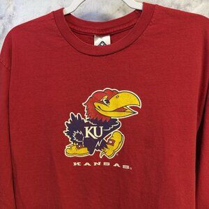 Vintage University of Kansas Jayhawks T Shirt Mens L 20.5x29 Red Long Sleeve Y2K